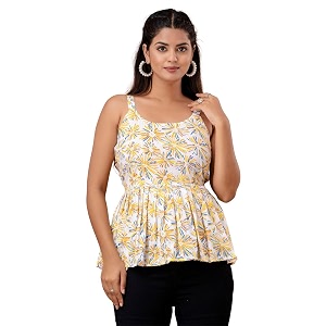 feranoid Women Cotton Printed Sleeveless Strap Peplum