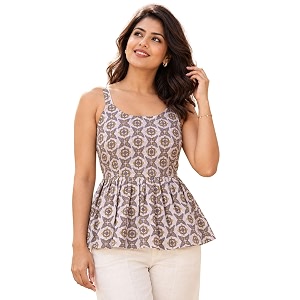 feranoid Women Cotton Printed Sleeveless Strap Peplum