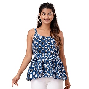 feranoid Women Cotton Printed Sleeveless Strap Peplum