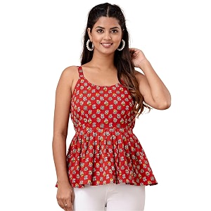 feranoid Women Cotton Printed Sleeveless Strap Peplum