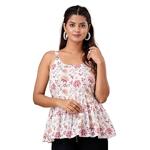 feranoid Women Cotton Printed Sleeveless Strap Peplum