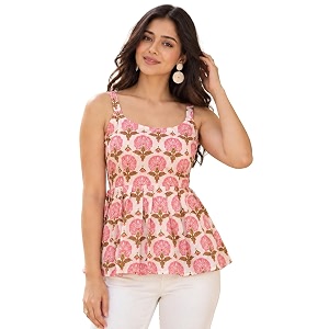 feranoid Women Cotton Printed Sleeveless Strap Peplum