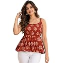feranoid Women Cotton Printed Sleeveless Strap Peplum