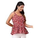 feranoid Women Cotton Printed Sleeveless Strap Peplum