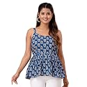 feranoid Women Cotton Printed Sleeveless Strap Peplum