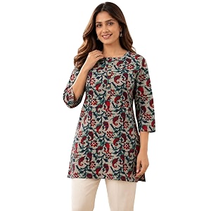 feranoid Women Cotton Printed Straight Short Kurti