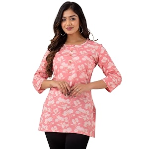 feranoid Women Cotton Printed Straight Short Kurti