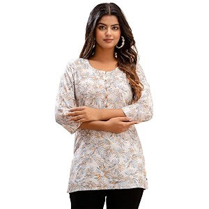 feranoid Women Cotton Printed Straight Short Kurti
