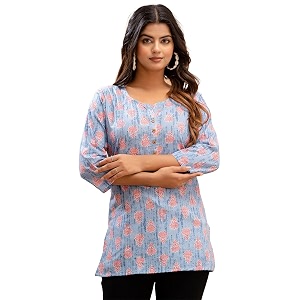 feranoid Women Cotton Printed Straight Short Kurti