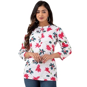 feranoid Women Cotton Printed Straight Short Kurti