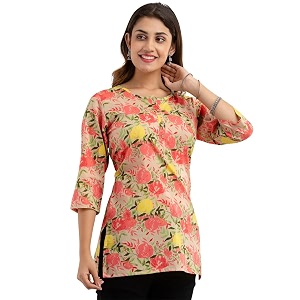 feranoid Women Cotton Printed Straight Short Kurti