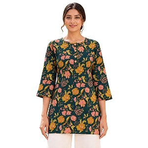 feranoid Women Cotton Printed Straight Short Kurti