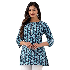 feranoid Women Cotton Printed Straight Short Kurti