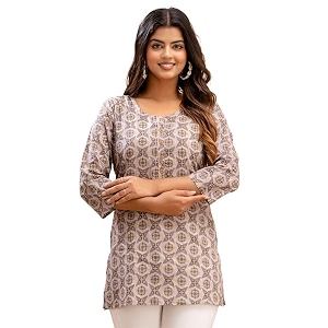 feranoid Women Cotton Printed Straight Short Kurti