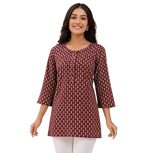 feranoid Women Cotton Printed Straight Short Kurti