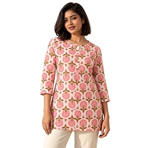 feranoid Women Cotton Printed Straight Short Kurti