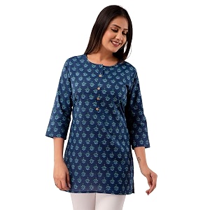 feranoid Women Cotton Printed Straight Short Kurti