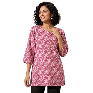 feranoid Women Cotton Printed Straight Short Kurti