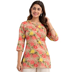feranoid Women Cotton Printed Straight Short Kurti