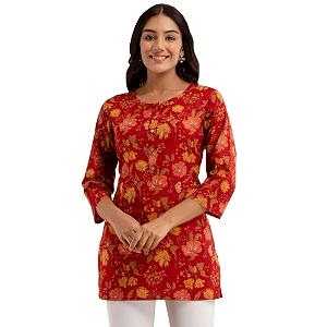 feranoid Women Cotton Printed Straight Short Kurti