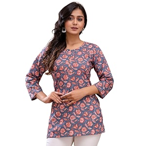 feranoid Women Cotton Printed Straight Short Kurti