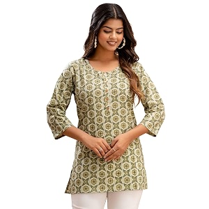 feranoid Women Cotton Printed Straight Short Kurti