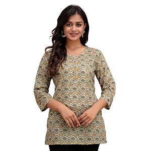 feranoid Women Cotton Printed Straight Short Kurti