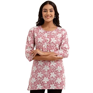 feranoid Women Cotton Printed Straight Short Kurti