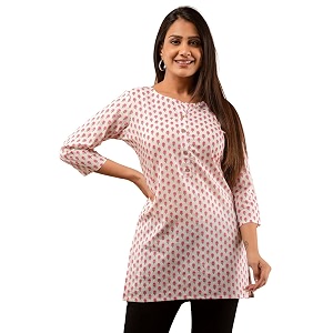 feranoid Women Cotton Printed Straight Short Kurti