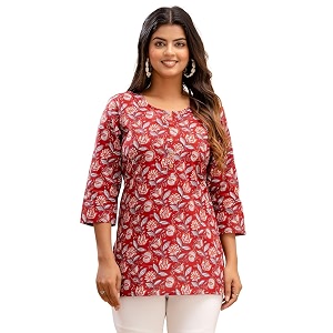 feranoid Women Cotton Printed Straight Short Kurti