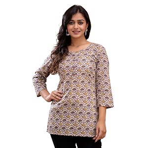 feranoid Women Cotton Printed Straight Short Kurti