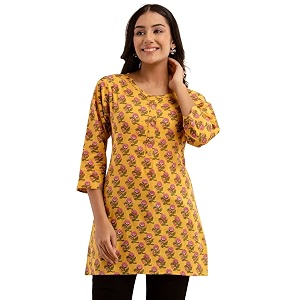 feranoid Women Cotton Printed Straight Short Kurti