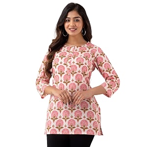 feranoid Women Cotton Printed Straight Short Kurti