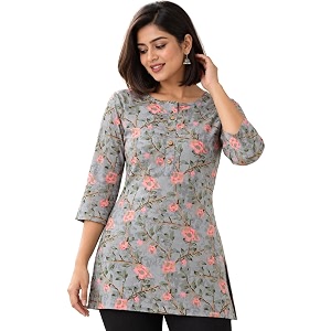 feranoid Women Cotton Printed Straight Short Kurti