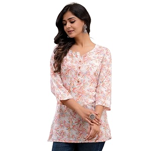 feranoid Women Cotton Printed Straight Short Kurti