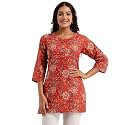 feranoid Women Cotton Printed Straight Short Kurti