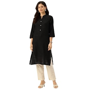 feranoid Womens Plain Cotton Kurta with Mandarin