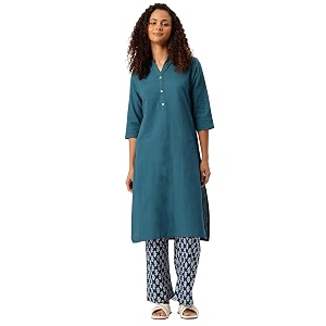 feranoid Womens Plain Cotton Kurta with Mandarin