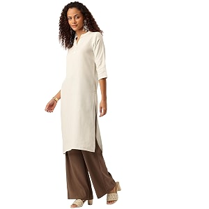 feranoid Womens Plain Cotton Kurta with Mandarin