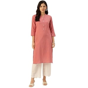 feranoid Womens Plain Cotton Kurta with Mandarin