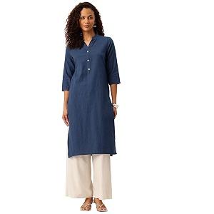 feranoid Womens Plain Cotton Kurta with Mandarin
