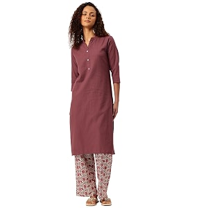 feranoid Womens Plain Cotton Kurta with Mandarin
