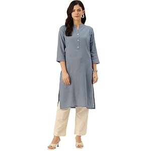 feranoid Womens Plain Cotton Kurta with Mandarin