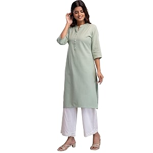 feranoid Womens Plain Cotton Kurta with Mandarin