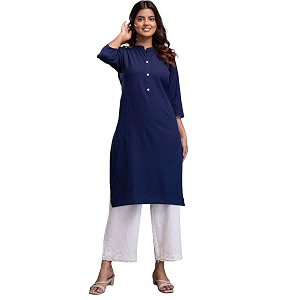feranoid Womens Plain Cotton Kurta with Mandarin