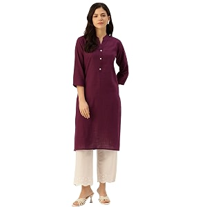 feranoid Womens Plain Cotton Kurta with Mandarin