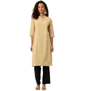 feranoid Womens Plain Cotton Kurta with Mandarin