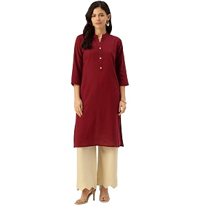 feranoid Womens Plain Cotton Kurta with Mandarin
