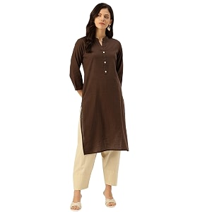 feranoid Womens Plain Cotton Kurta with Mandarin