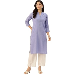 feranoid Womens Plain Cotton Kurta with Mandarin